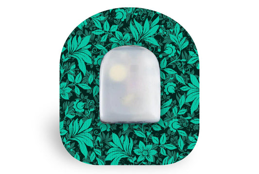 Bright Teal Flowers Patch - Omnipod for Single diabetes supplies and insulin pumps