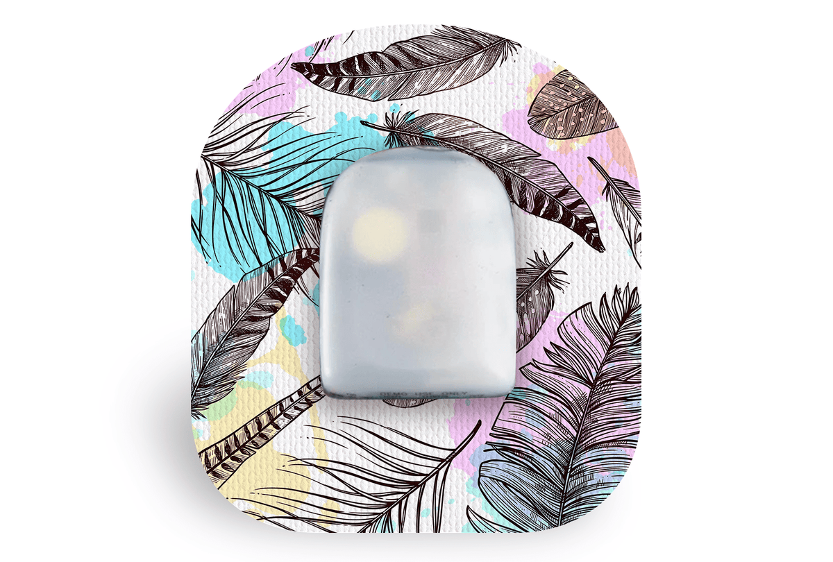 Colourful Feathers Patch - Omnipod for Single diabetes supplies and insulin pumps