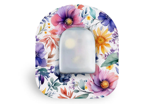 Watercolour Flowers Patch - Omnipod for Single diabetes supplies and insulin pumps