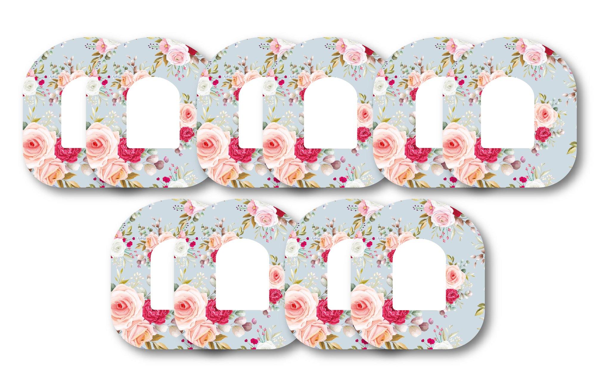 Elegant Roses Patch Pack for Omnipod - 10 Pack diabetes CGMs and insulin pumps